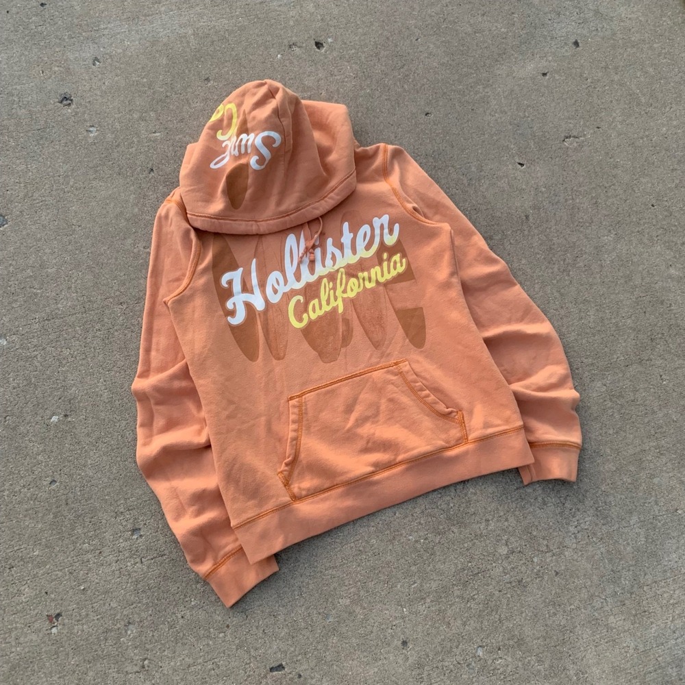 Hollister California Surf Co Graphic Hoodie Peach Orange XL Pullover Sweatshirt